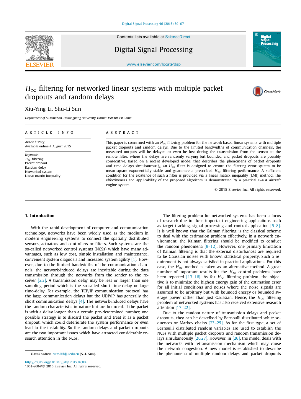 H∞H∞ filtering for networked linear systems with multiple packet dropouts and random delays