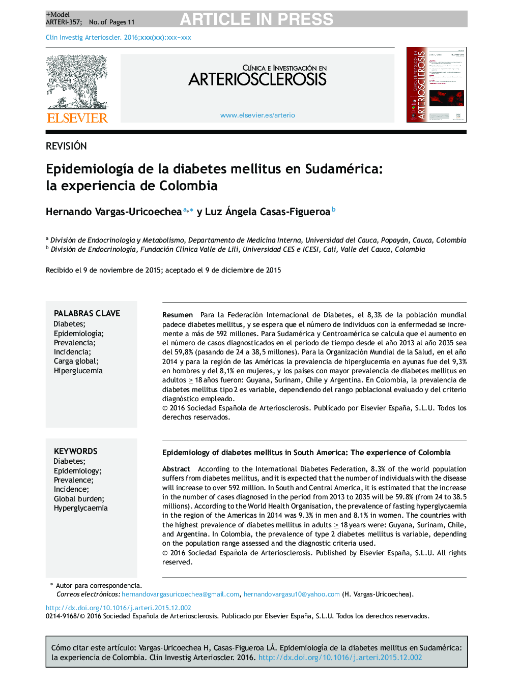 EpidemiologÃ­a de la diabetes mellitus en Sudamérica: la experiencia de Colombia