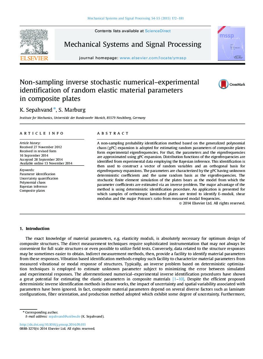 Non-sampling inverse stochastic numerical–experimental identification of random elastic material parameters in composite plates