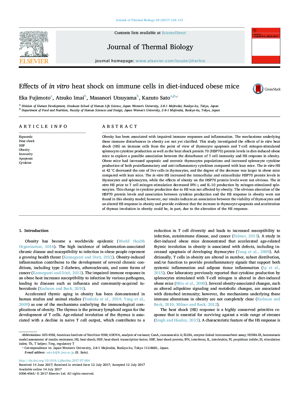 Effects of in vitro heat shock on immune cells in diet-induced obese mice