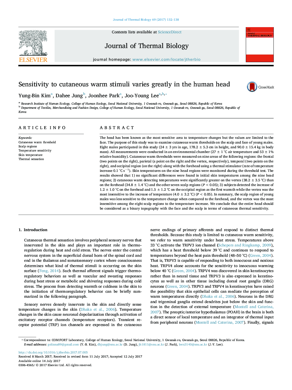 Sensitivity to cutaneous warm stimuli varies greatly in the human head