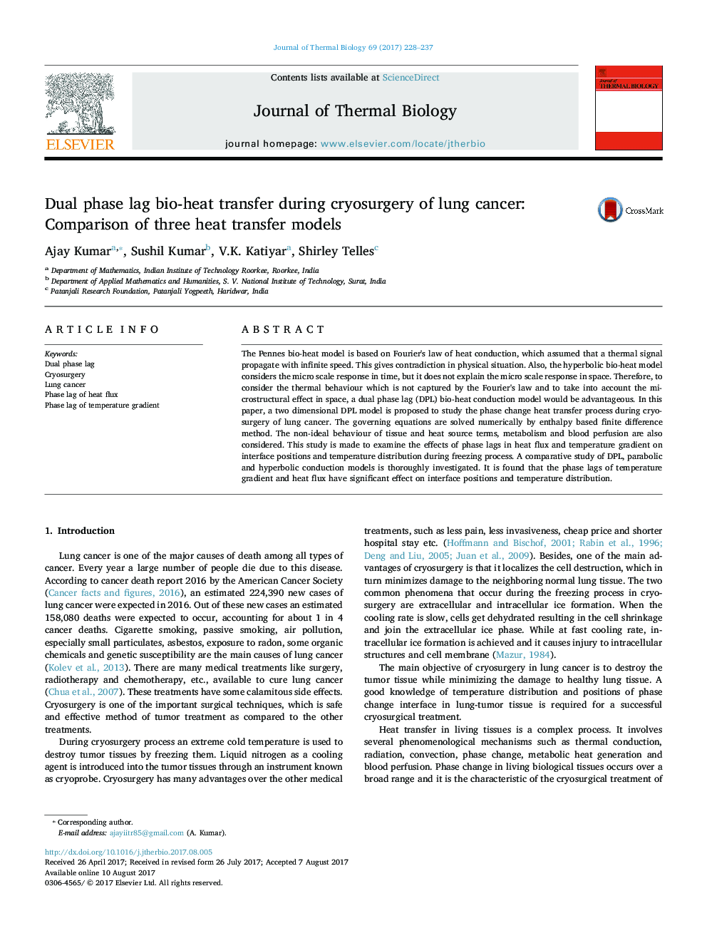 Dual phase lag bio-heat transfer during cryosurgery of lung cancer: Comparison of three heat transfer models