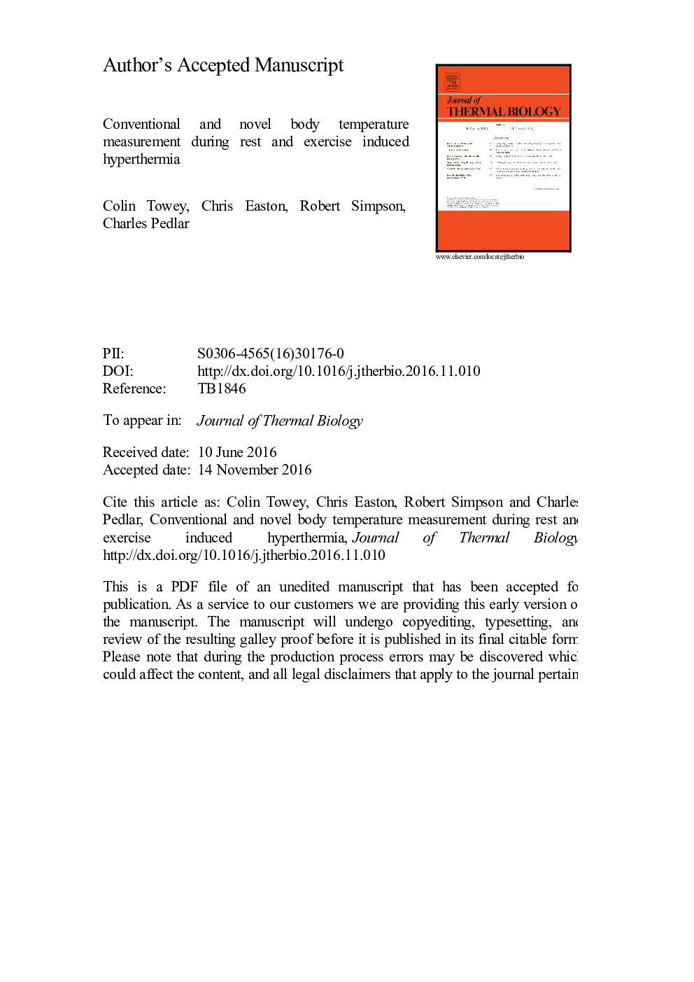 Conventional and novel body temperature measurement during rest and exercise induced hyperthermia