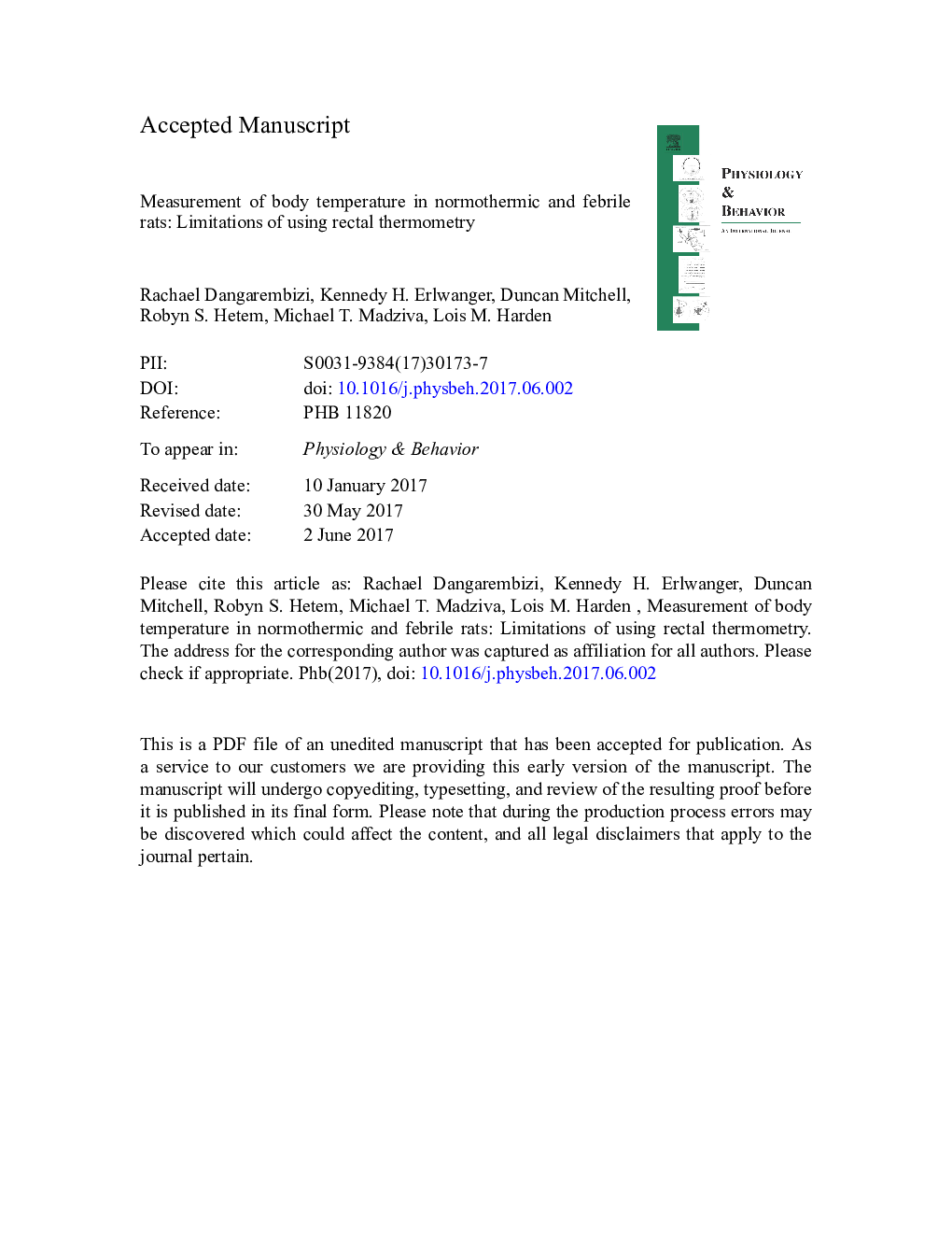 Measurement of body temperature in normothermic and febrile rats: Limitations of using rectal thermometry