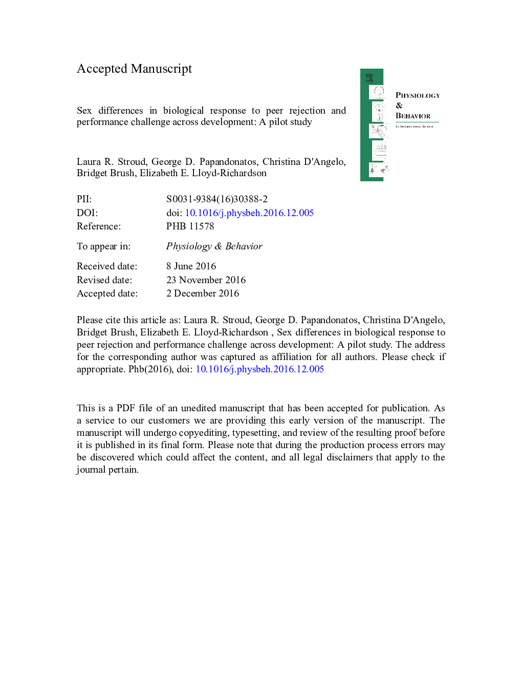 Sex differences in biological response to peer rejection and performance challenge across development: A pilot study