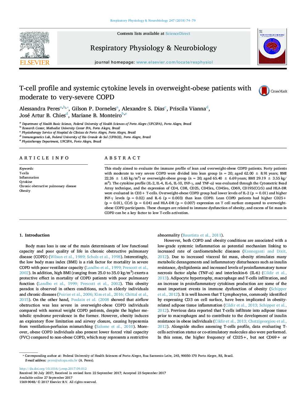 T-cell profile and systemic cytokine levels in overweight-obese patients with moderate to very-severe COPD