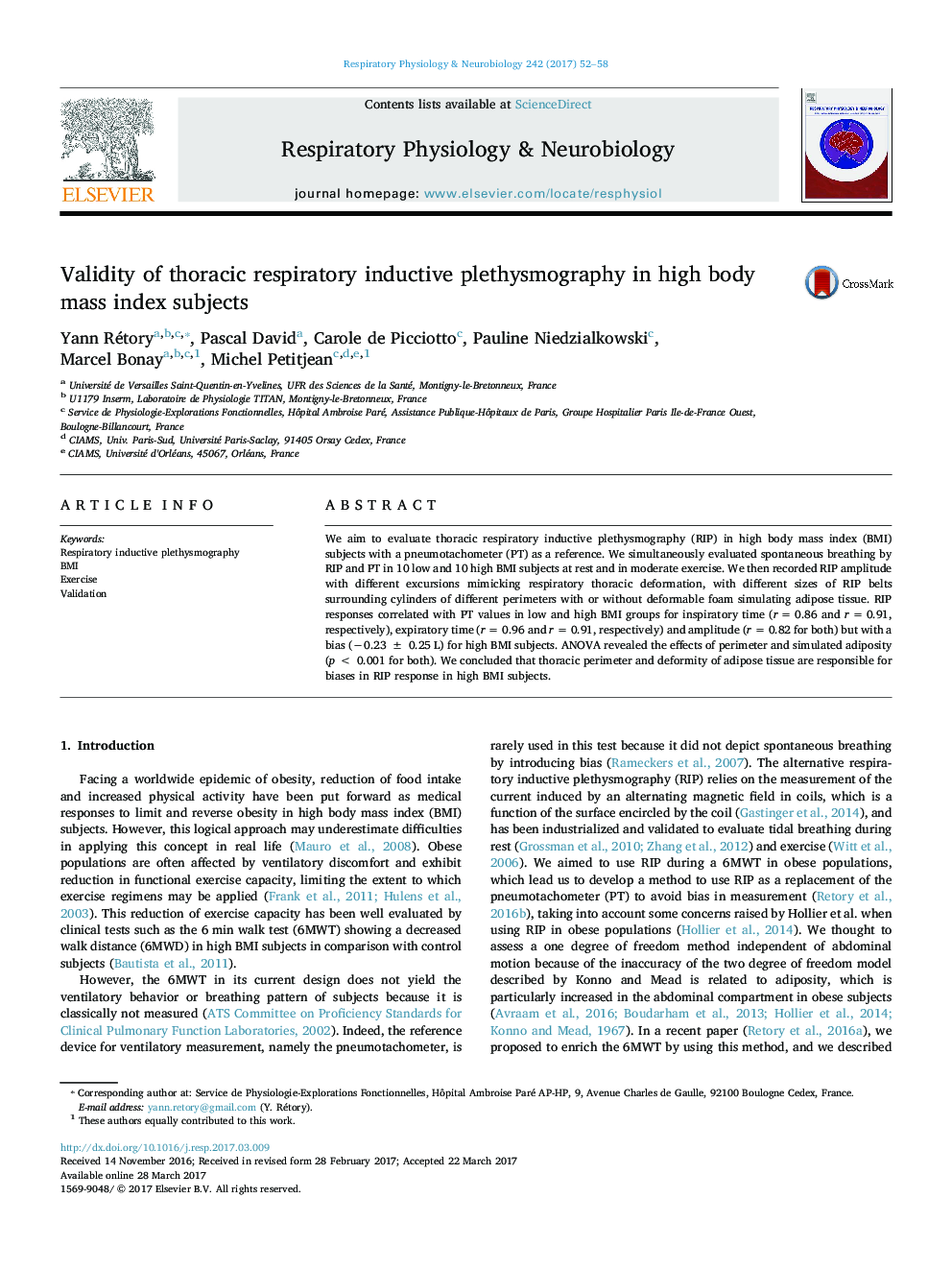 Validity of thoracic respiratory inductive plethysmography in high body mass index subjects