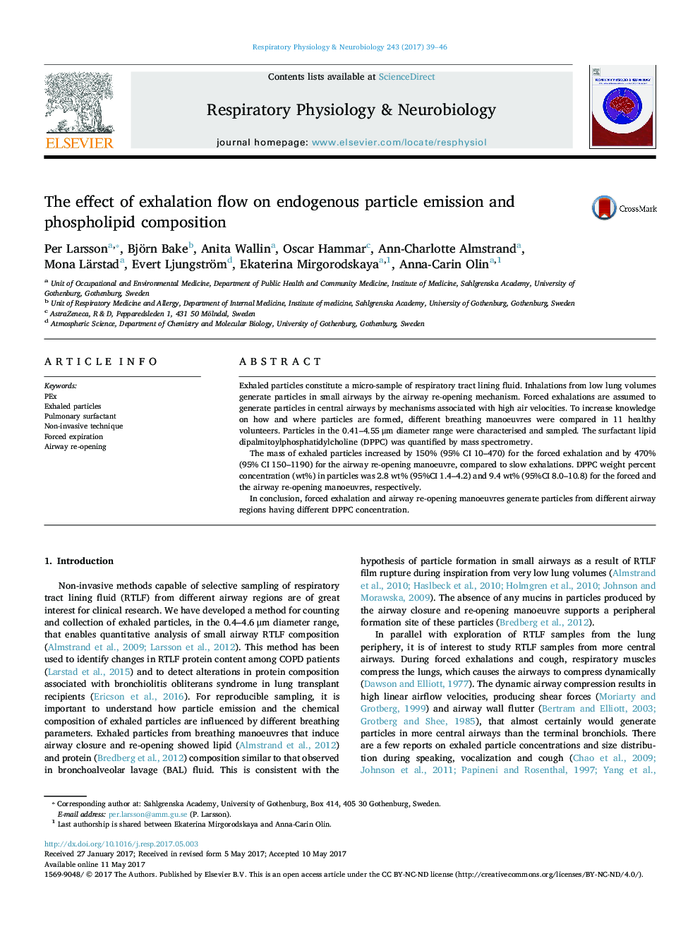 The effect of exhalation flow on endogenous particle emission and phospholipid composition