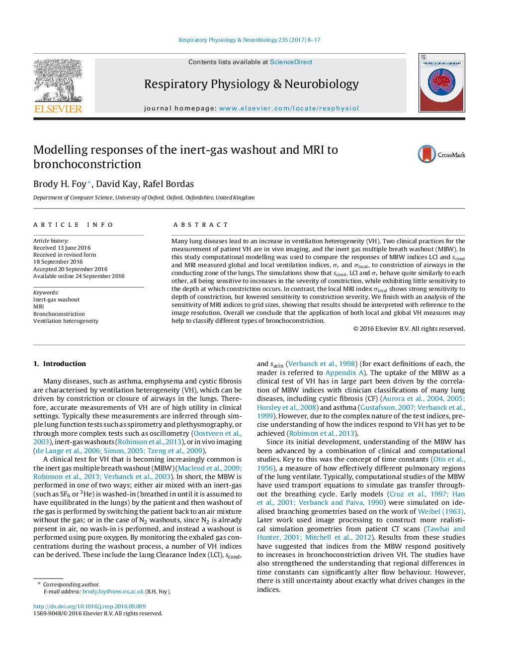 Modelling responses of the inert-gas washout and MRI to bronchoconstriction