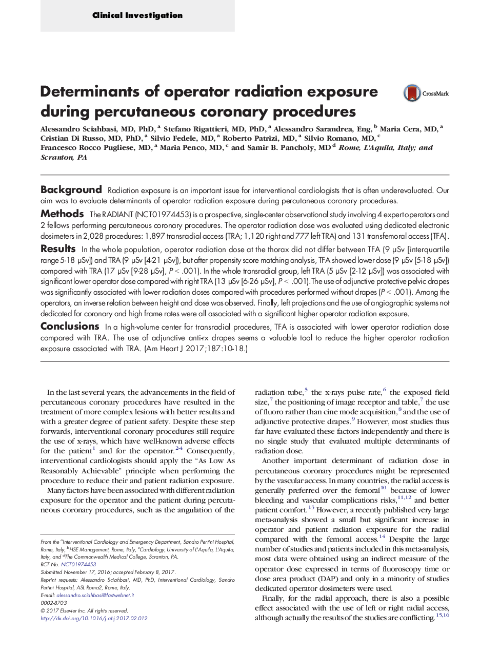 Determinants of operator radiation exposure during percutaneous coronary procedures