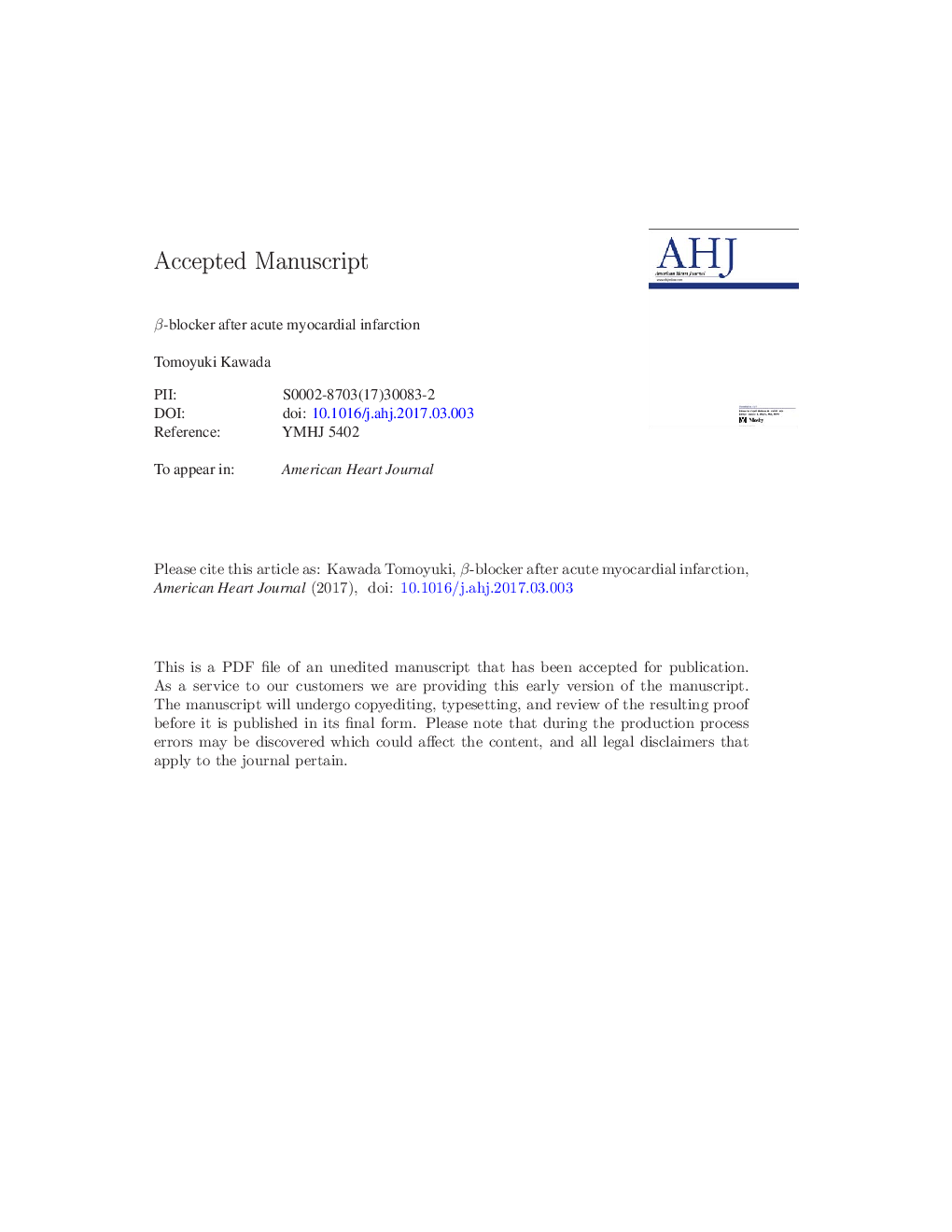 Î²-Blocker after acute myocardial infarction