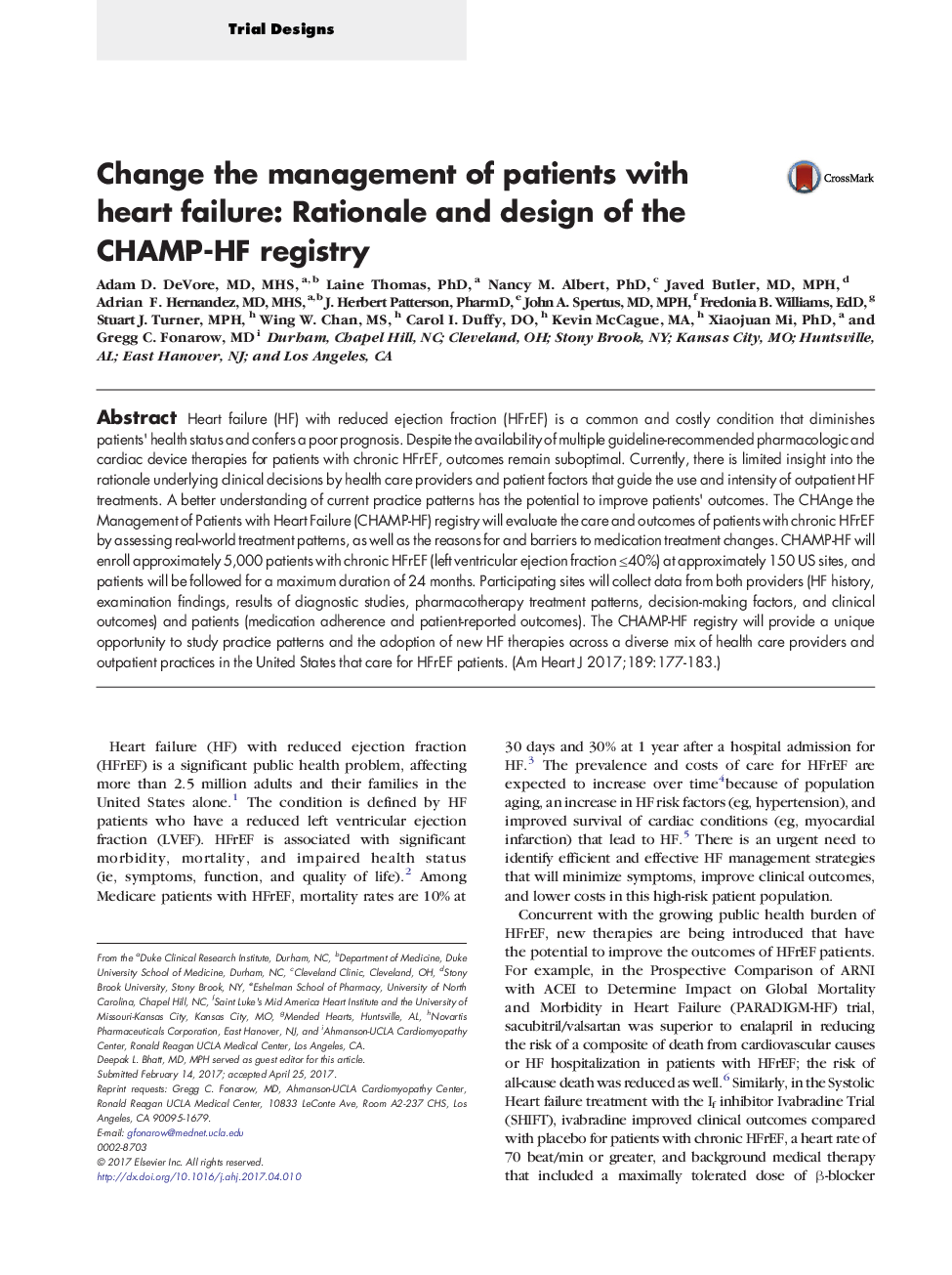 Change the management of patients with heart failure: Rationale and design of the CHAMP-HF registry