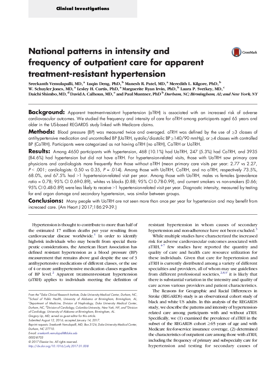 National patterns in intensity and frequency of outpatient care for apparent treatment-resistant hypertension