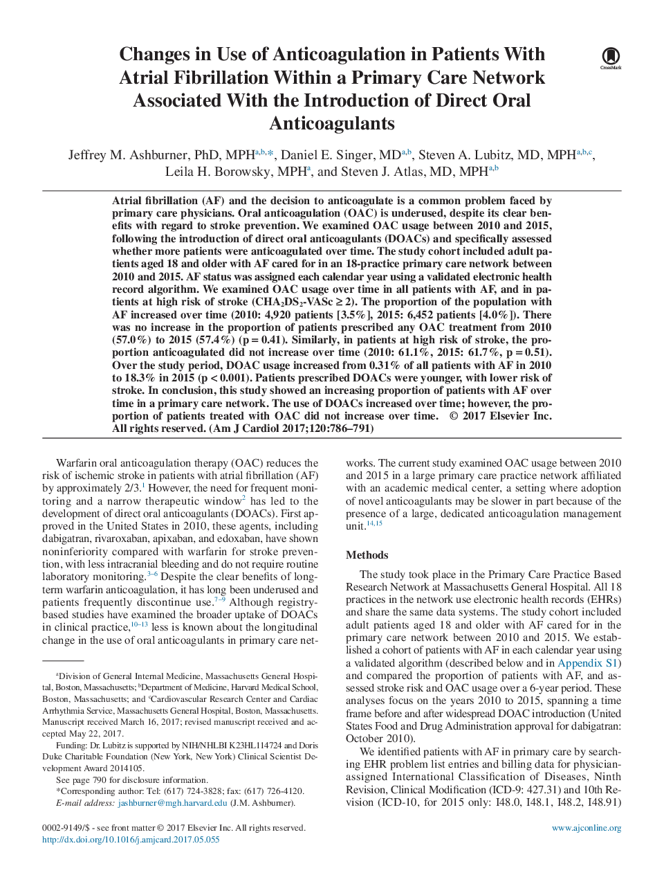 تغییرات در استفاده از ضد انعقاد در بیماران مبتلا به فیبریلاسیون دهلیزی در یک شبکه مراقبت اولیه مرتبط با معرفی داروهای ضد انعقادی خوراکی مستقیم 