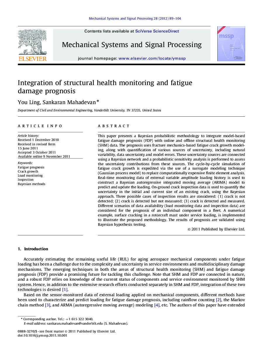 Integration of structural health monitoring and fatigue damage prognosis