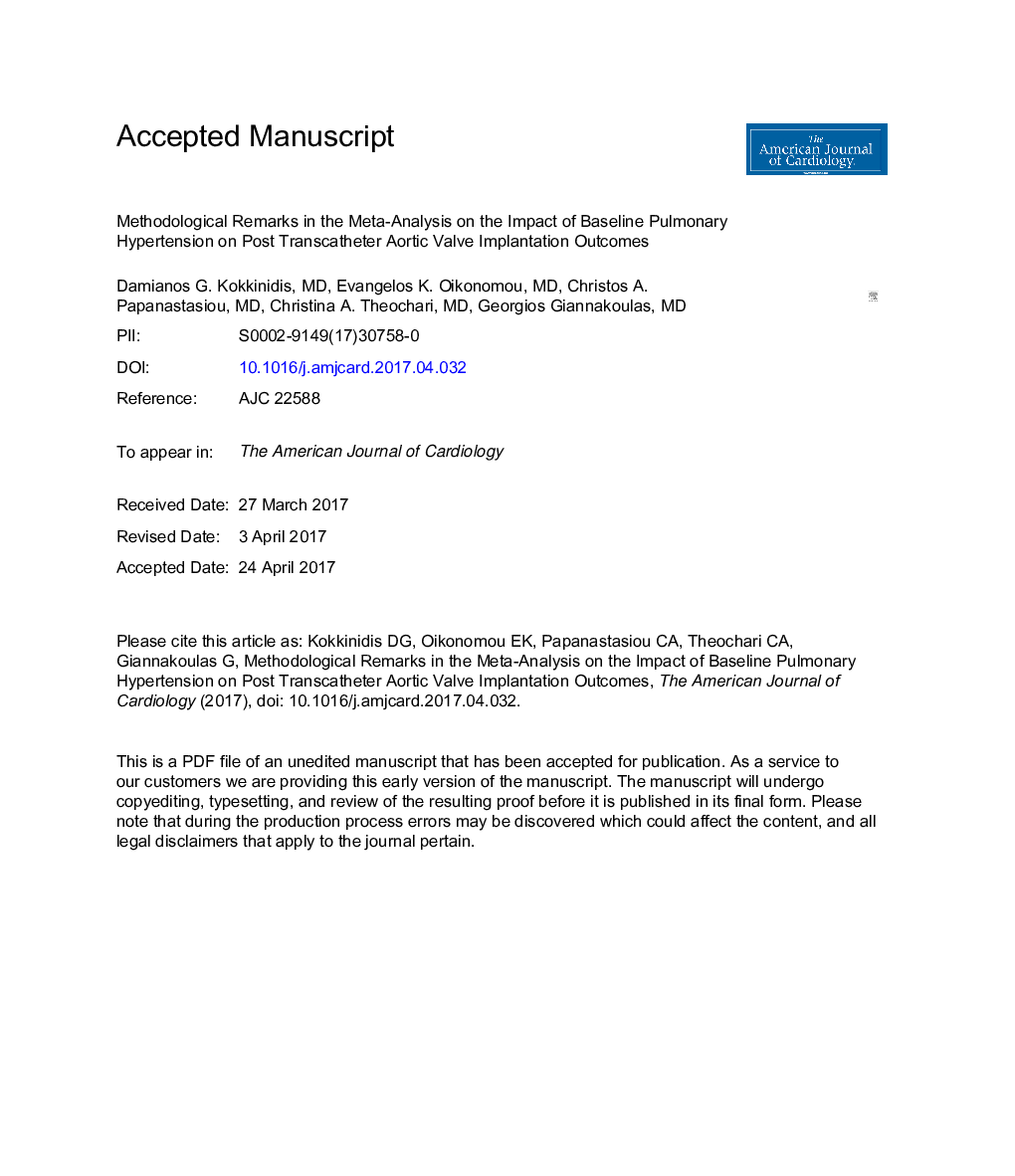 Methodological Remarks in the Meta-Analysis on the Impact of Baseline Pulmonary Hypertension on Post-Transcatheter Aortic Valve Implantation Outcomes