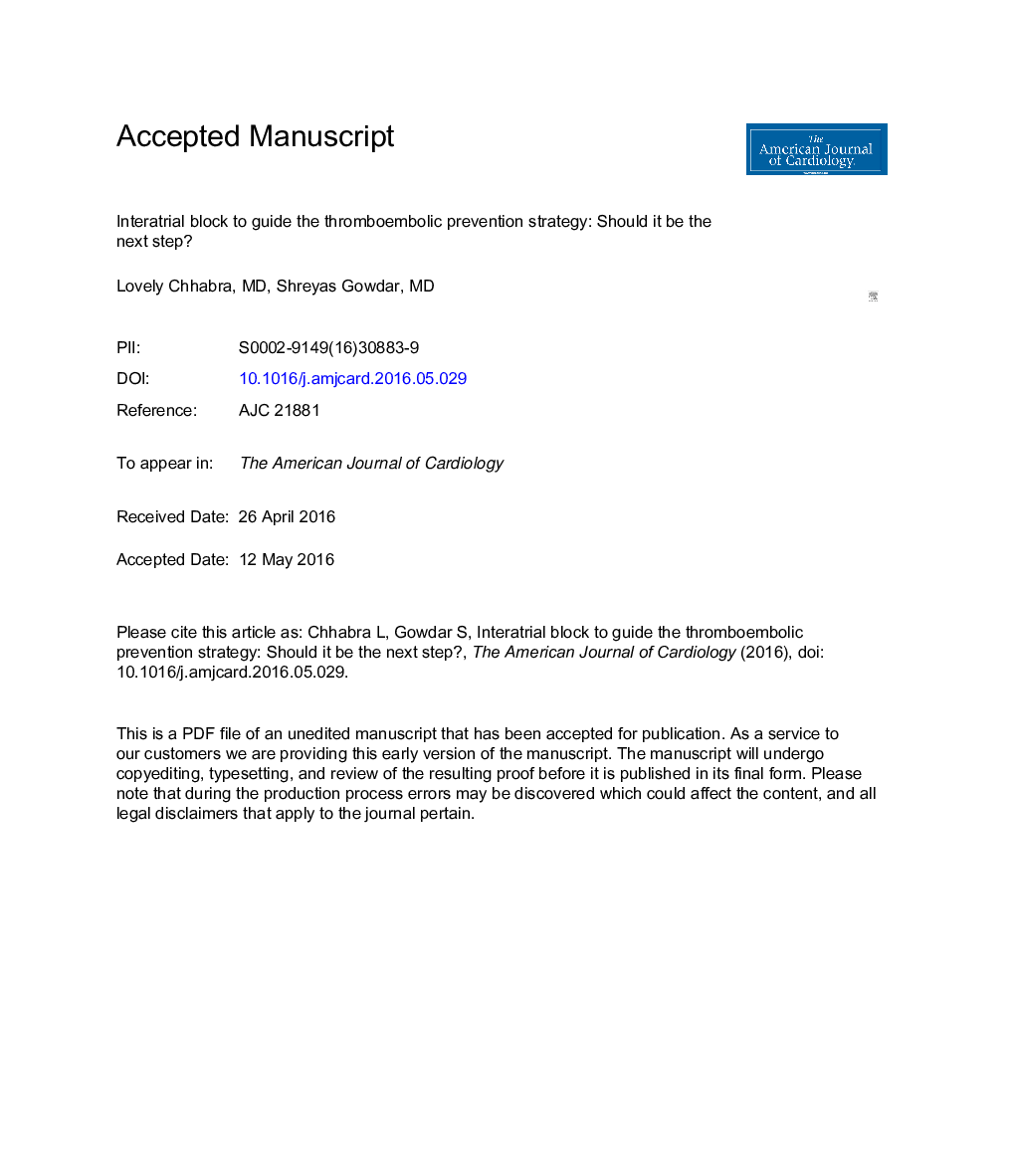 Interatrial Block to Guide the Thromboembolic Prevention Strategy: Should It be the Next Step?