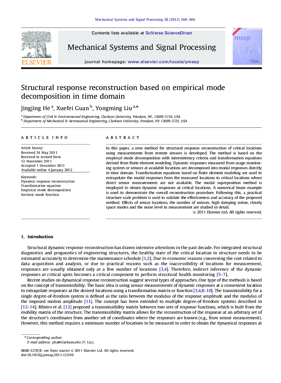 Structural response reconstruction based on empirical mode decomposition in time domain