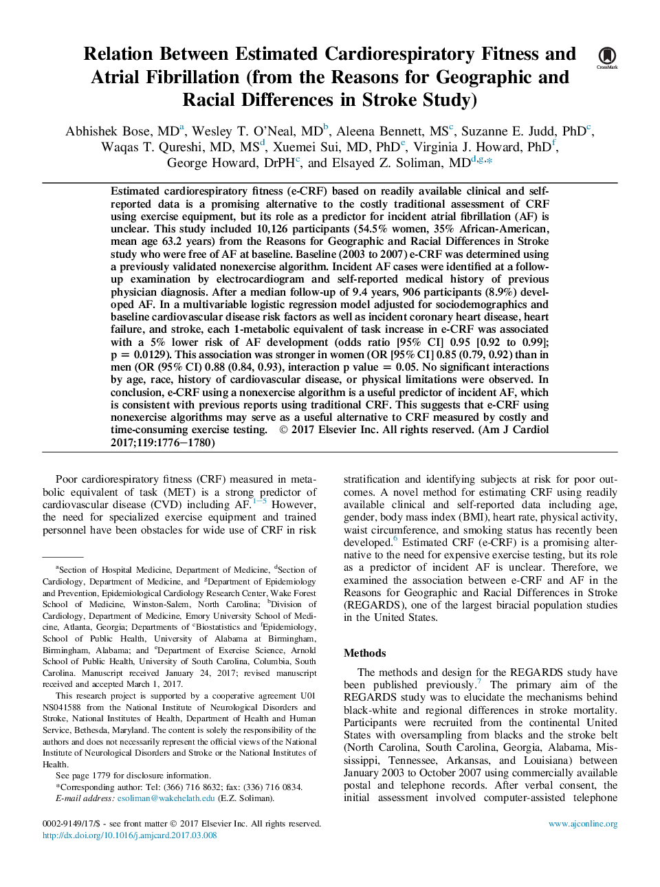 رابطه بین ارزیابی آمادگی جسمانی و فیبریلاسیون دهلیزی (از دلایل تفاوت های جغرافیایی و نژادی در مطالعه سکته مغزی) 