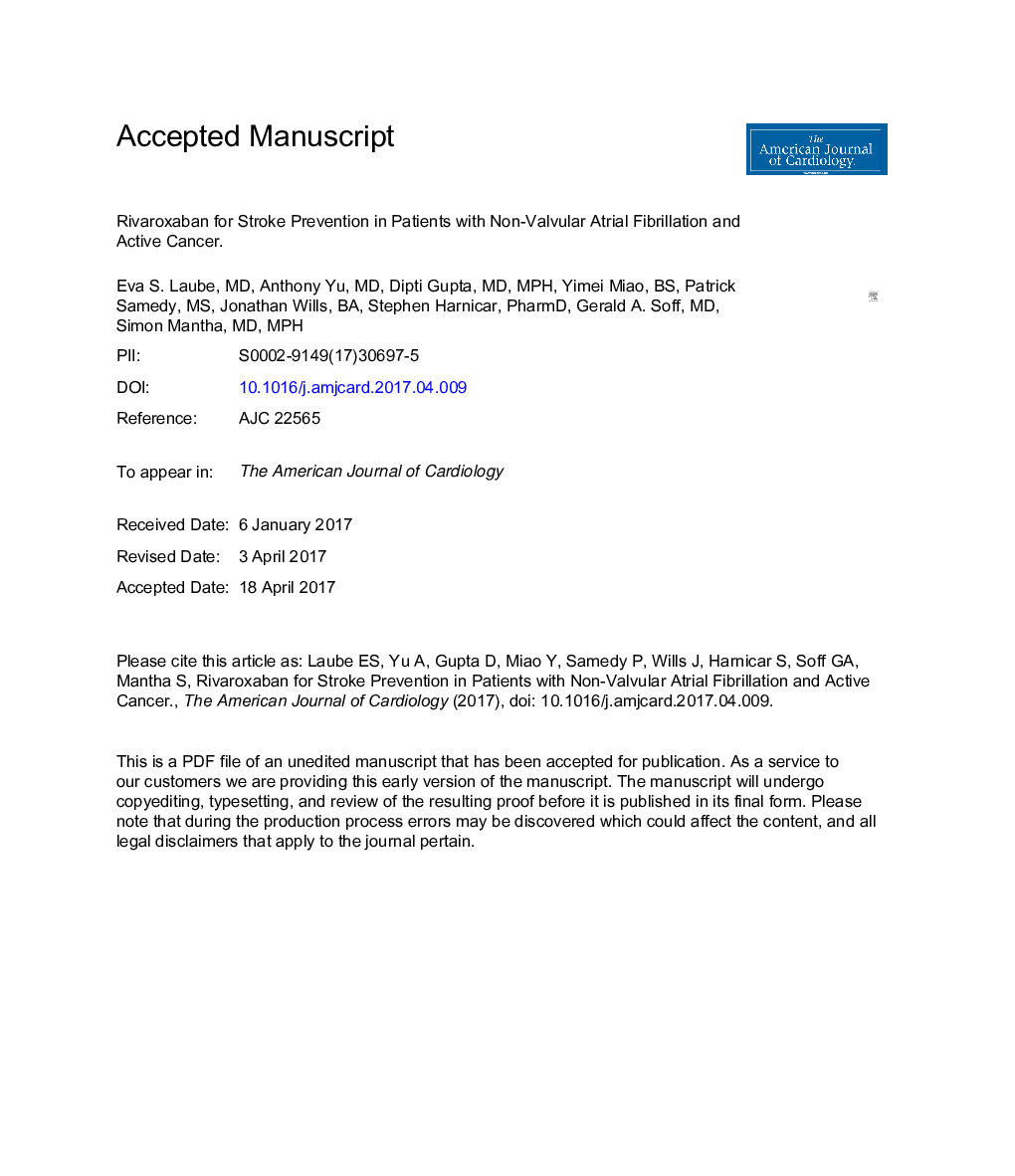 Rivaroxaban for Stroke Prevention in Patients With Nonvalvular Atrial Fibrillation and Active Cancer