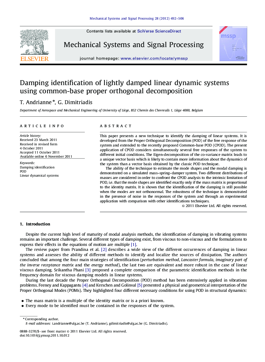 Damping identification of lightly damped linear dynamic systems using common-base proper orthogonal decomposition