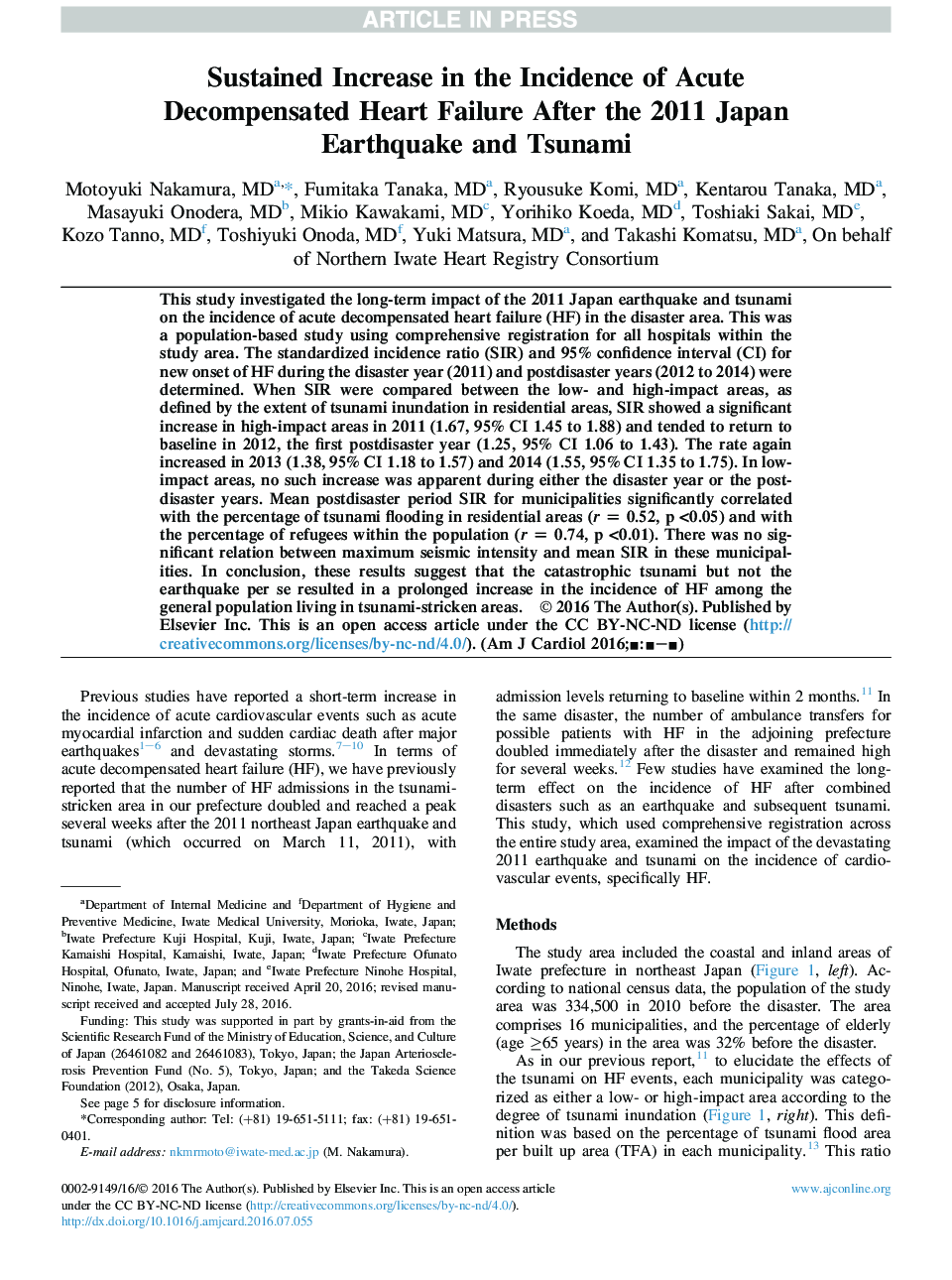 Sustained Increase in the Incidence of Acute Decompensated Heart Failure After the 2011 Japan Earthquake and Tsunami