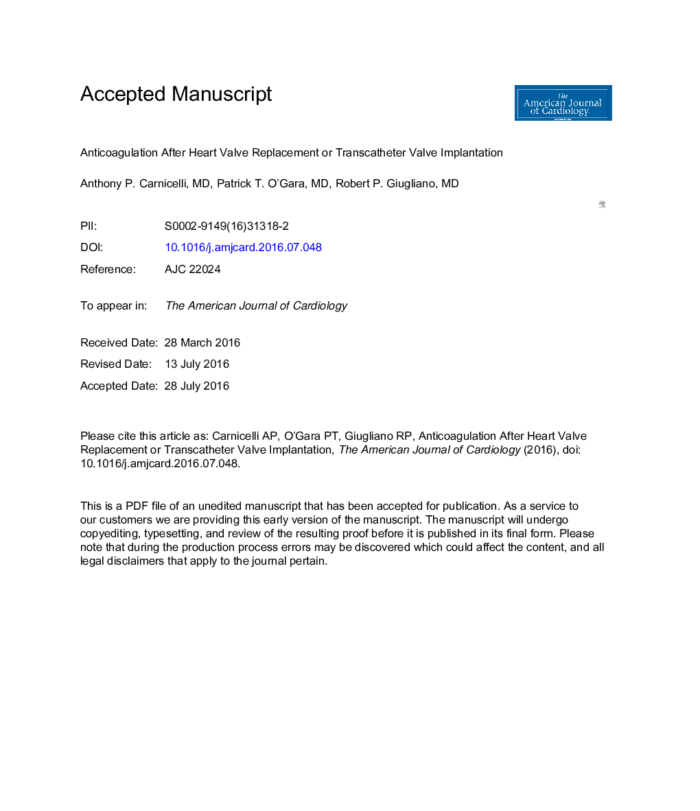 Anticoagulation After Heart Valve Replacement or Transcatheter Valve Implantation