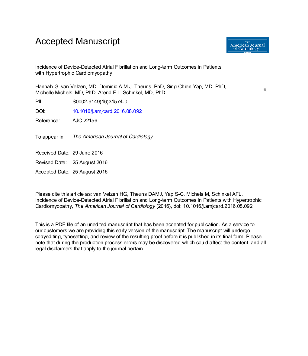 Incidence of Device-Detected Atrial Fibrillation and Long-Term Outcomes in Patients With Hypertrophic Cardiomyopathy