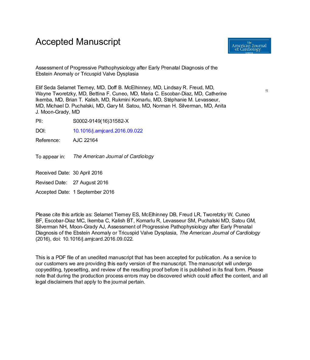 Assessment of Progressive Pathophysiology After Early Prenatal Diagnosis of the Ebstein Anomaly or Tricuspid Valve Dysplasia