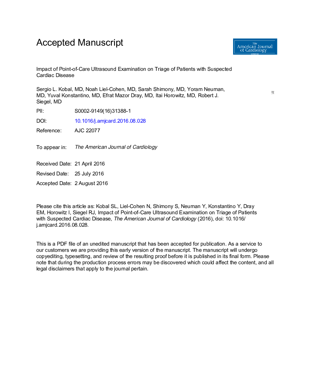 Impact of Point-of-Care Ultrasound Examination on Triage of Patients With Suspected Cardiac Disease