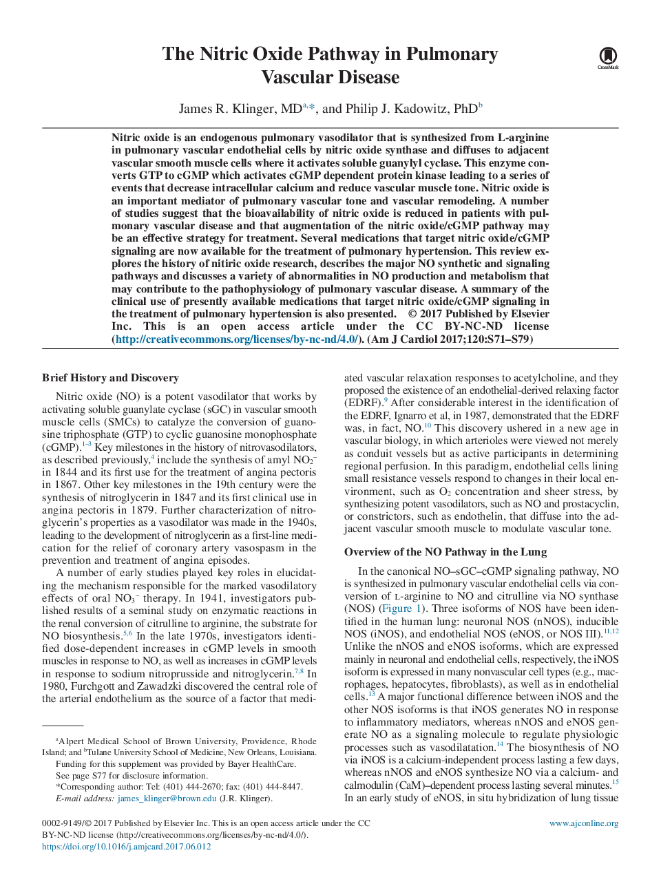 The Nitric Oxide Pathway in Pulmonary Vascular Disease