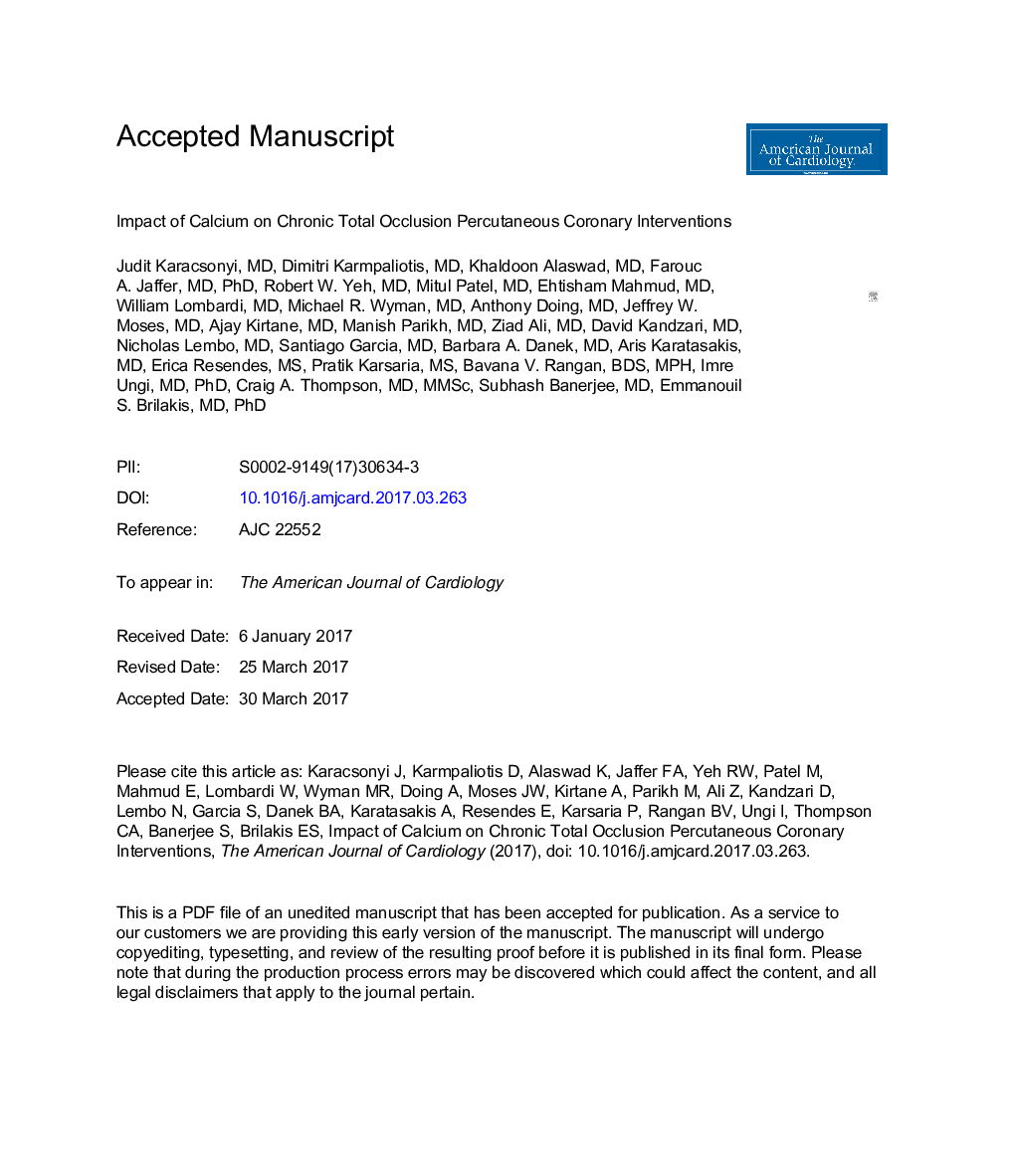 Impact of Calcium on Chronic Total Occlusion Percutaneous Coronary Interventions