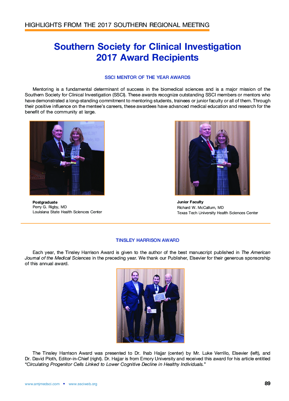 Southern Society for Clinical Investigation 2017 Award Recipients