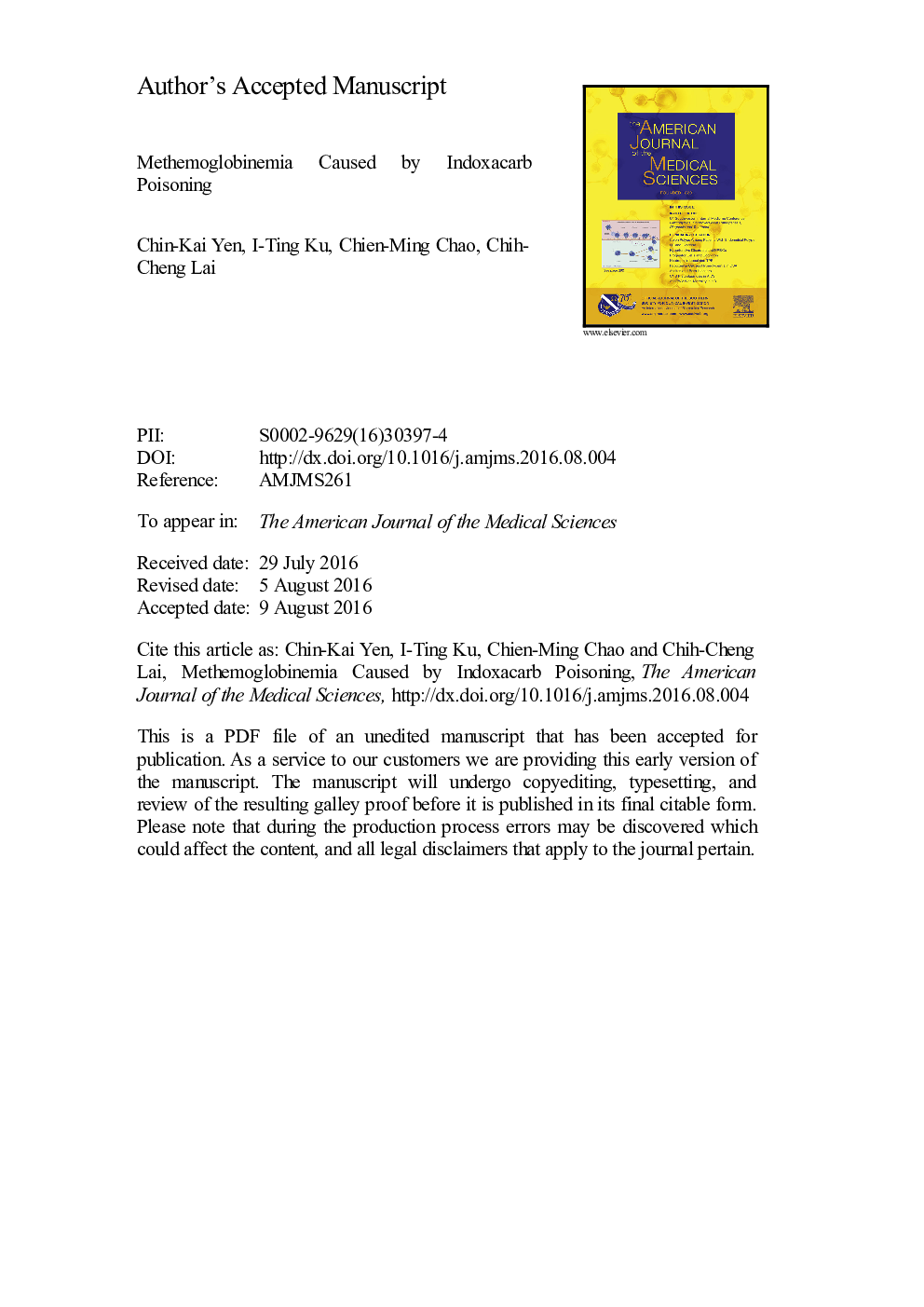 Methemoglobinemia Caused by Indoxacarb Poisoning