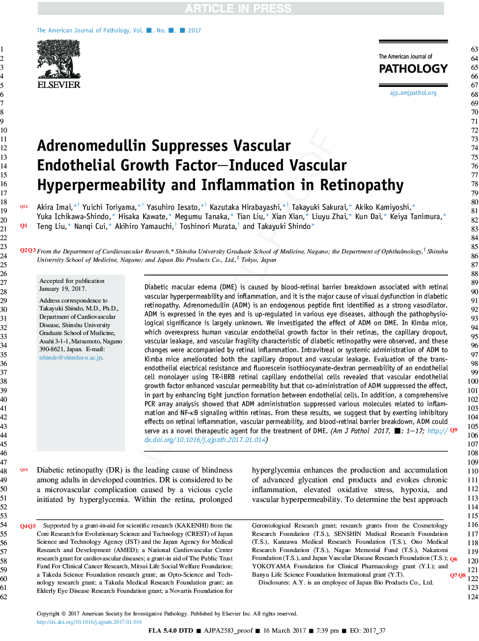 Adrenomedullin Suppresses Vascular Endothelial Growth Factor-Induced Vascular Hyperpermeability and Inflammation in Retinopathy