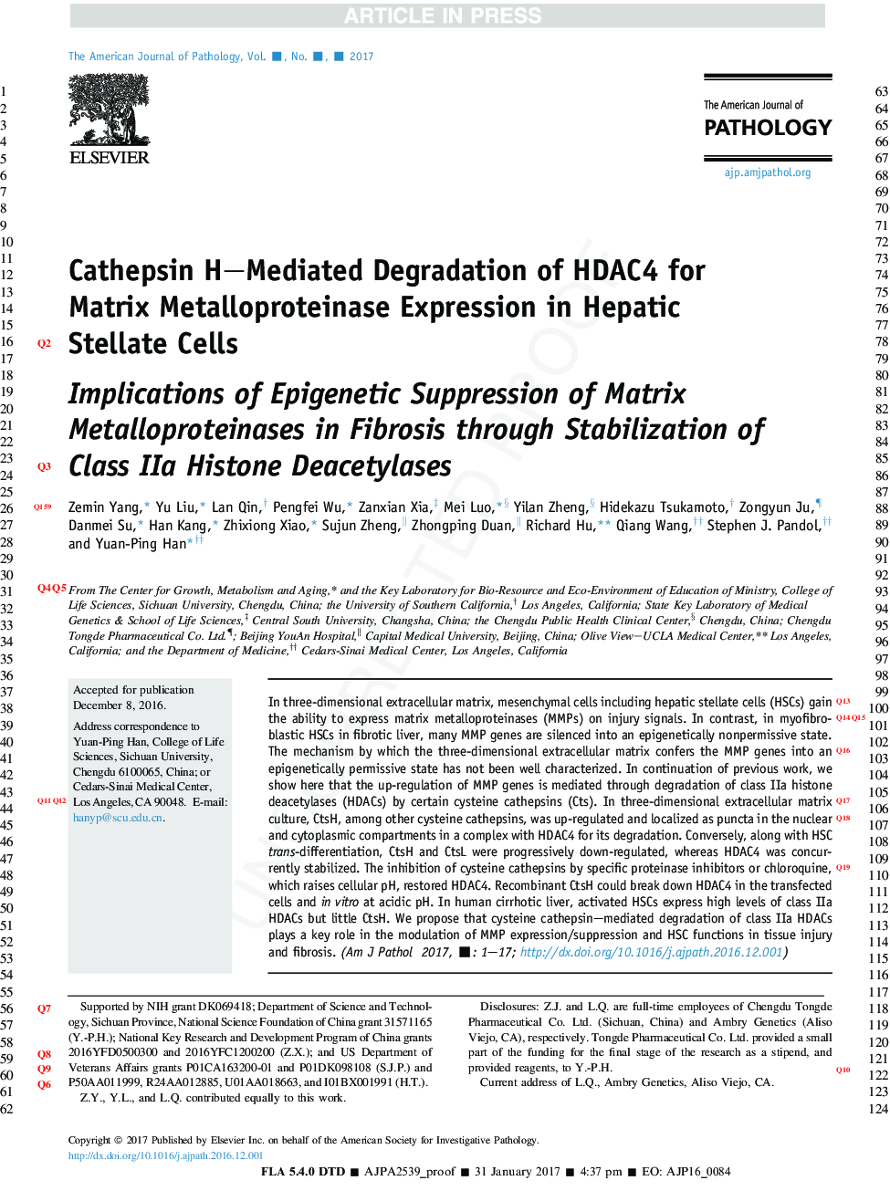 Cathepsin H-Mediated Degradation of HDAC4 for Matrix Metalloproteinase Expression in Hepatic Stellate Cells