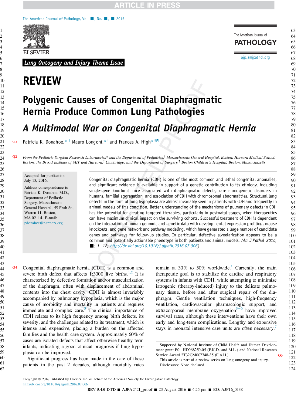 Polygenic Causes of Congenital Diaphragmatic Hernia Produce Common Lung Pathologies