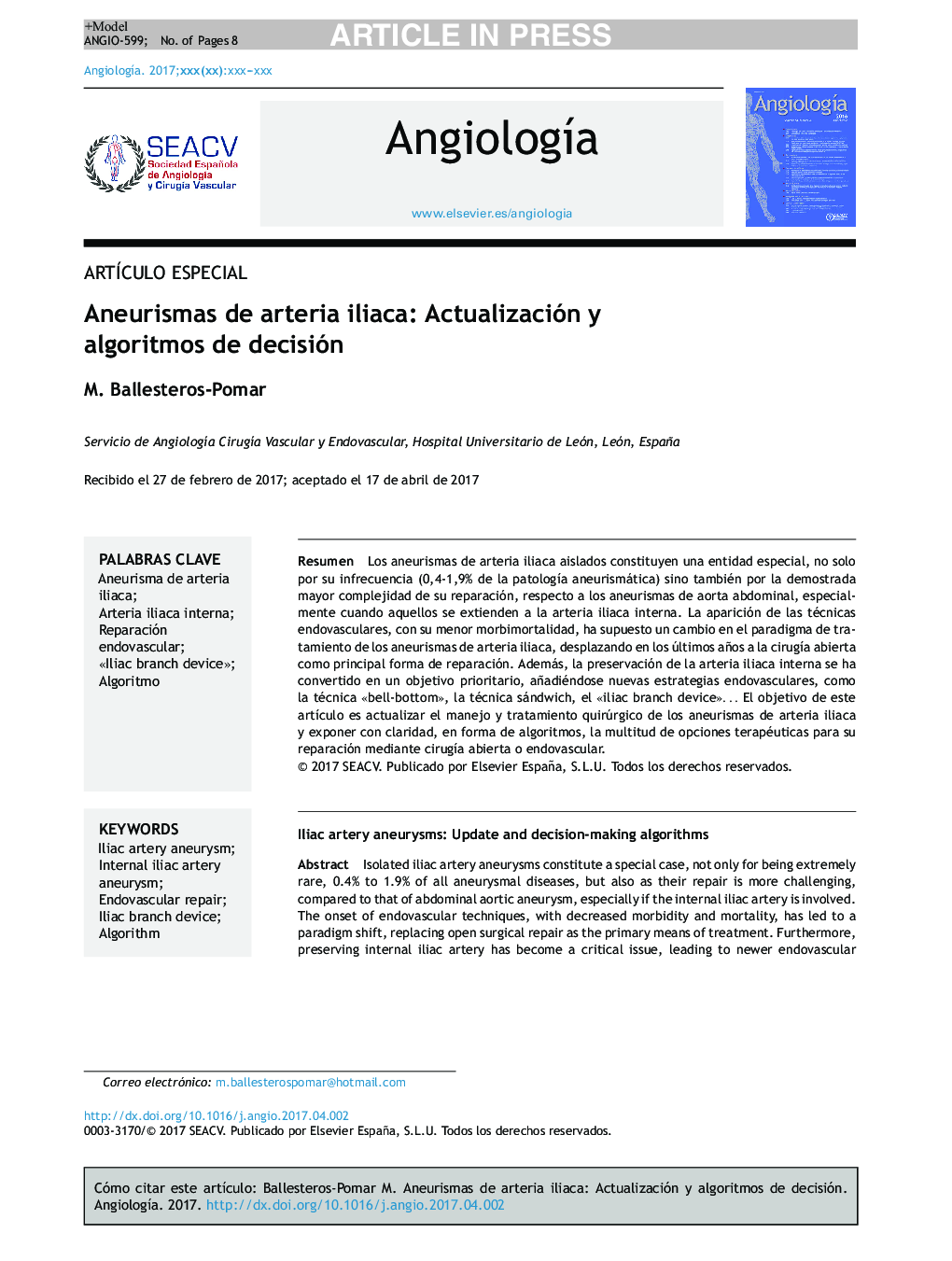 Aneurismas de arteria iliaca: Actualización y algoritmos de decisión