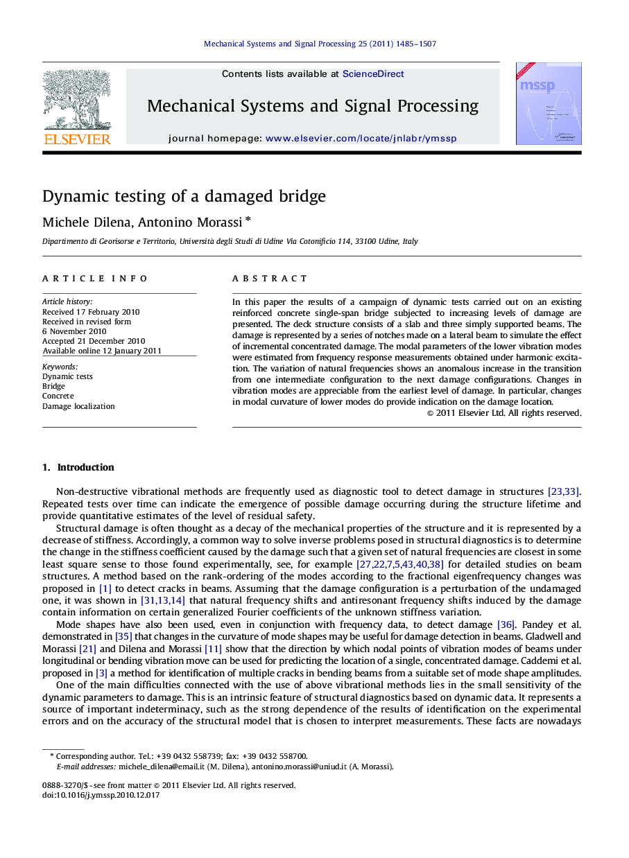 Dynamic testing of a damaged bridge