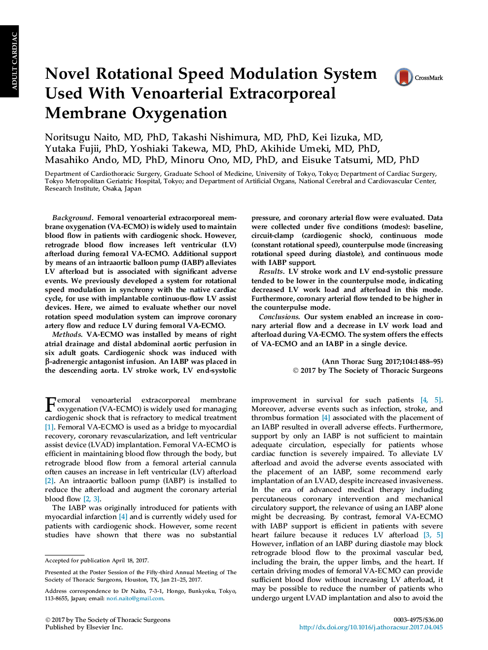 Novel Rotational Speed Modulation System Used With Venoarterial Extracorporeal Membrane Oxygenation