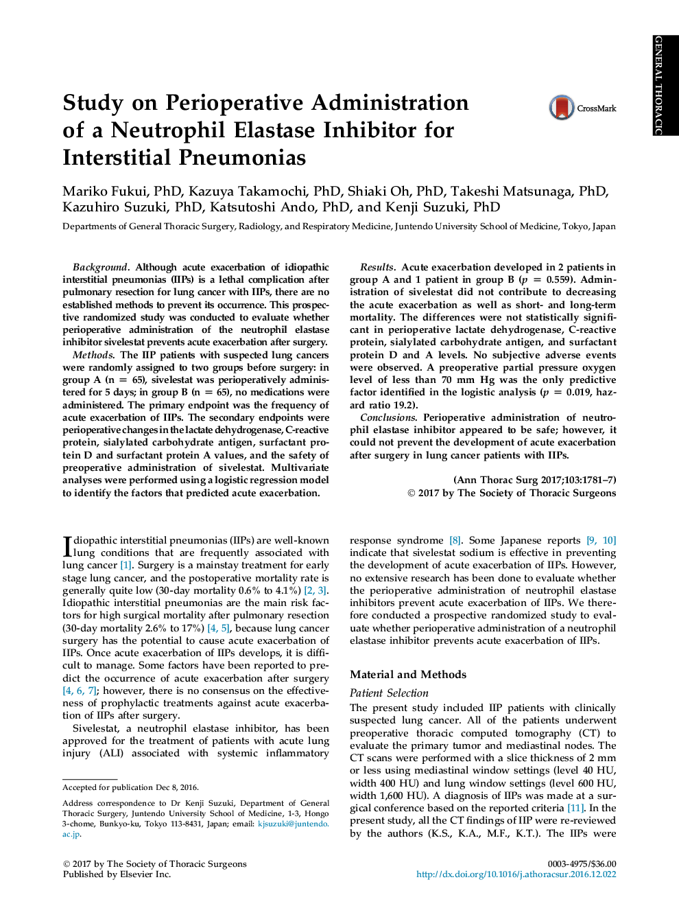 Study on Perioperative Administration of a Neutrophil Elastase Inhibitor for InterstitialÂ Pneumonias