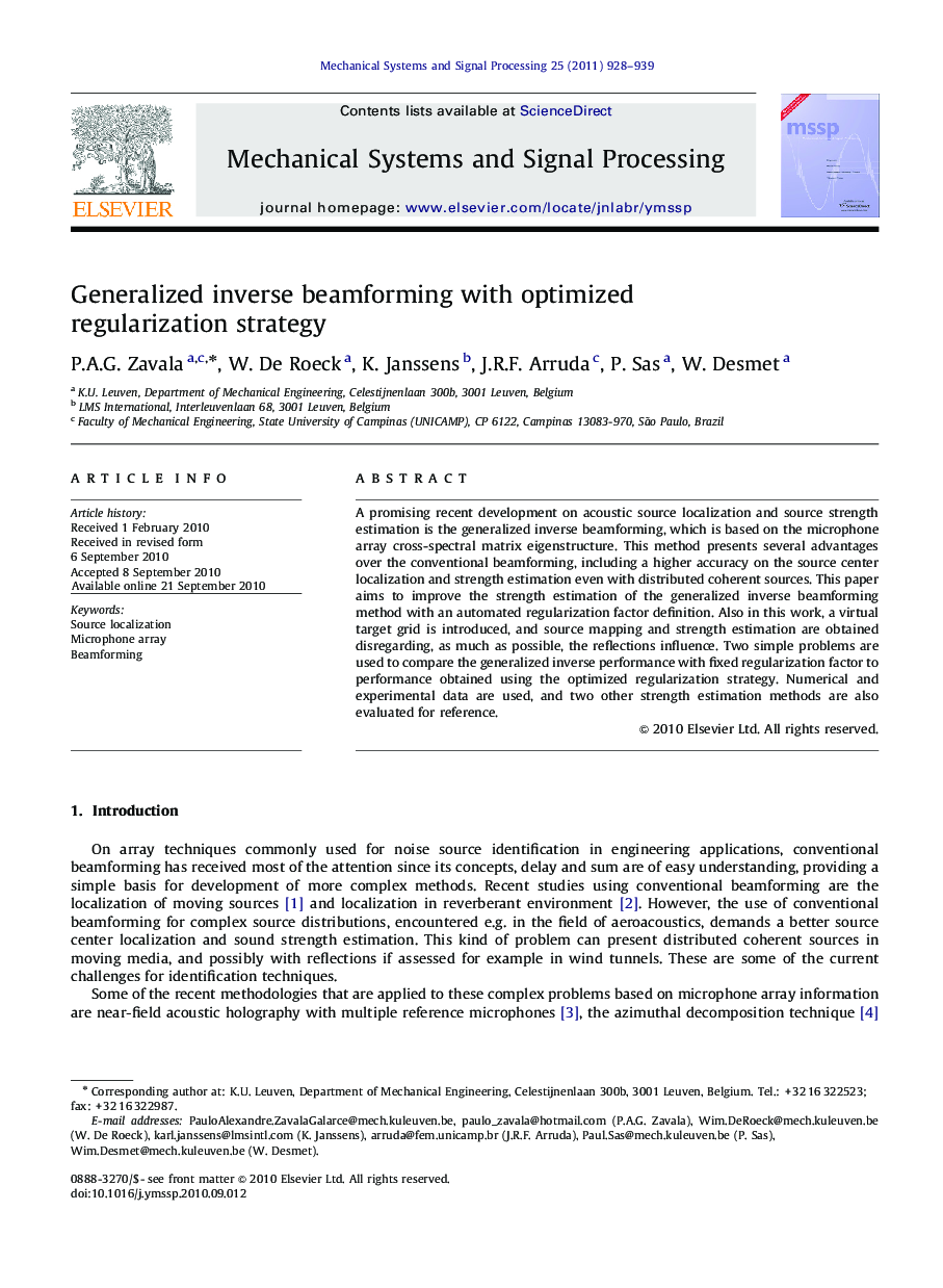 Generalized inverse beamforming with optimized regularization strategy