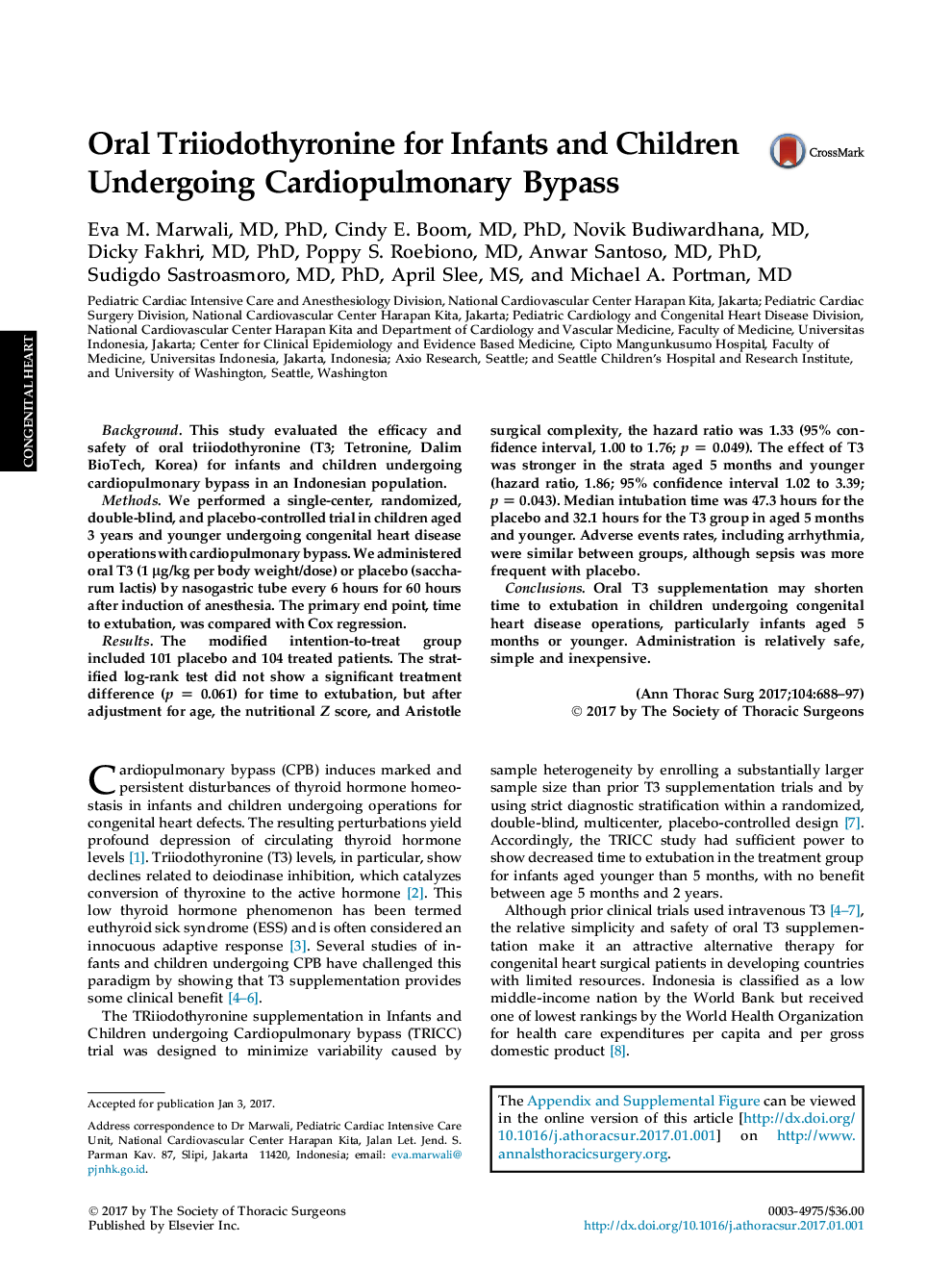 Oral Triiodothyronine for Infants and Children Undergoing Cardiopulmonary Bypass