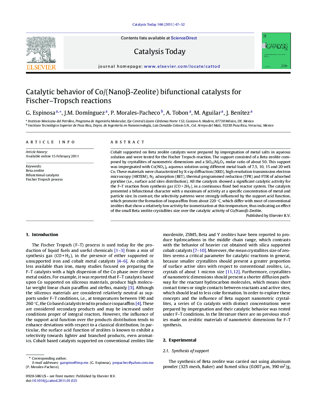 Catalytic behavior of Co/(Nanoβ-Zeolite) bifunctional catalysts for Fischer–Tropsch reactions