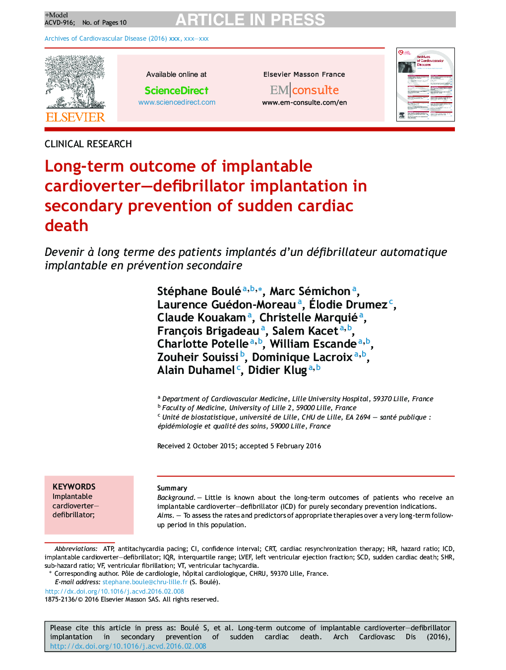 Long-term outcome of implantable cardioverter-defibrillator implantation in secondary prevention of sudden cardiac death