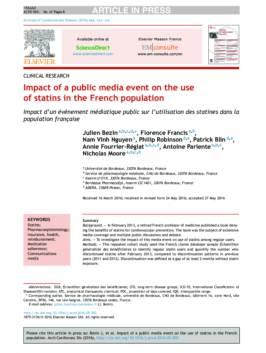 Impact of a public media event on the use of statins in the French population