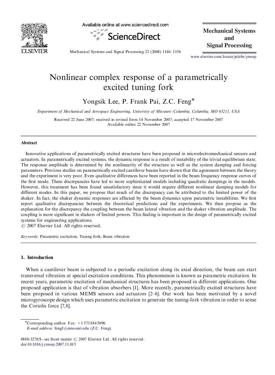 Nonlinear complex response of a parametrically excited tuning fork