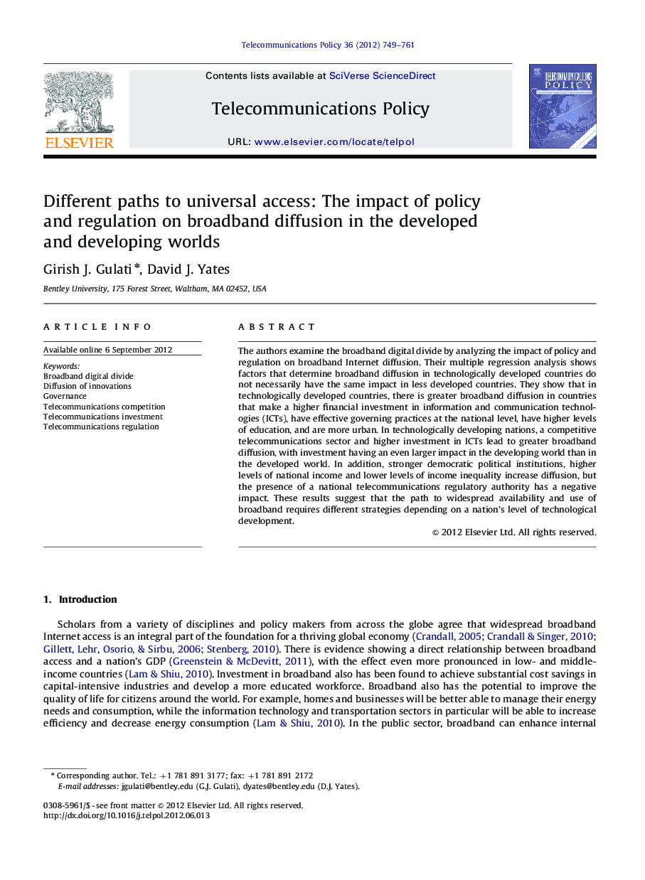 Different paths to universal access: The impact of policy and regulation on broadband diffusion in the developed and developing worlds