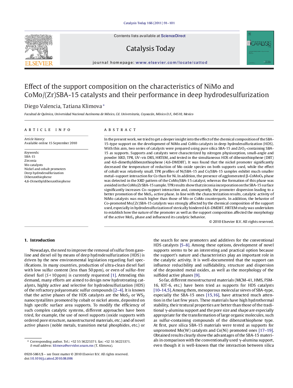 Effect of the support composition on the characteristics of NiMo and CoMo/(Zr)SBA-15 catalysts and their performance in deep hydrodesulfurization