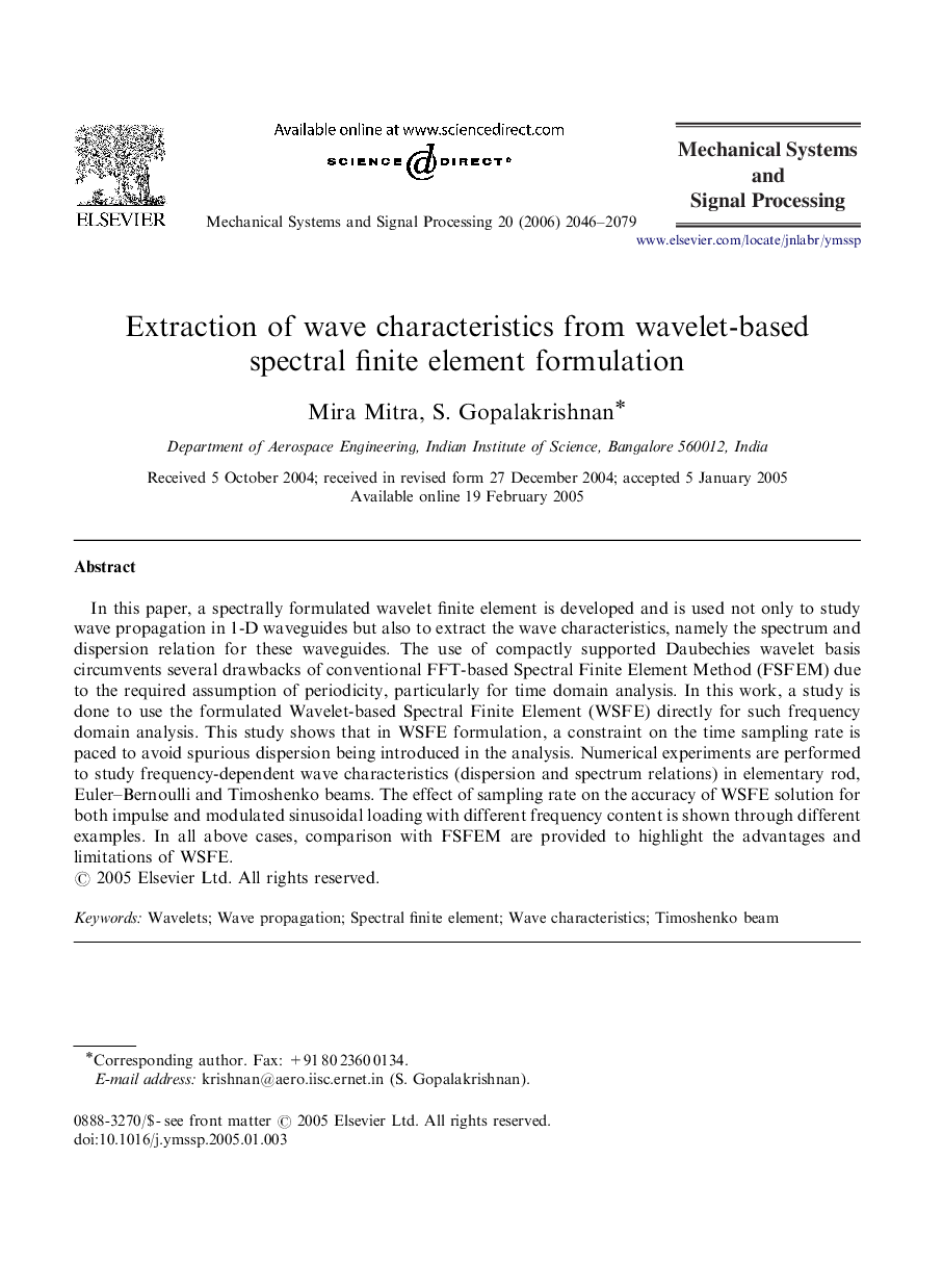 Extraction of wave characteristics from wavelet-based spectral finite element formulation